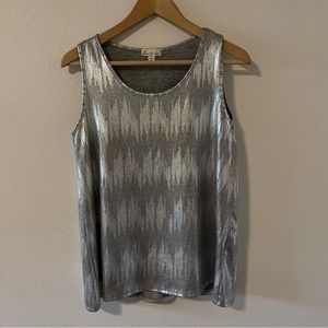 Emi & Joe Silver Metallic Abstract Print Tank Top Scoop Neck Shimmer-Medium